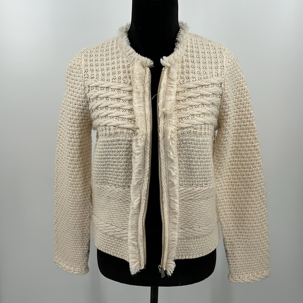 Ann Taylor sweater jacket size medium petite in ivory with silver thread
